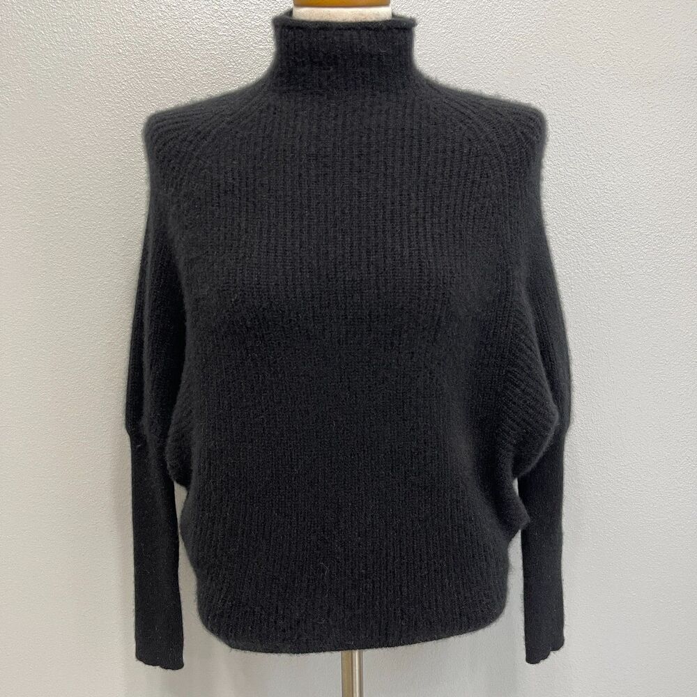 Club Monaco Mock Neck Sweater X-Small Small Black Ribbed‎ 100% Cashmere